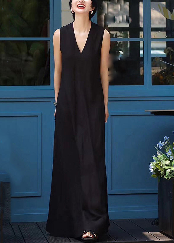 White Sleeveless Neck Patchwork Long V Elegant Dresses FashionChic