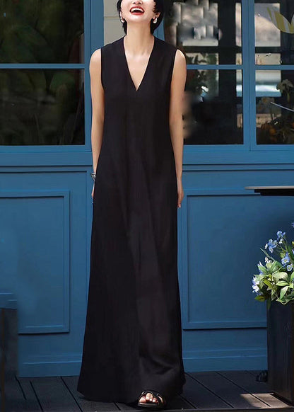 White Sleeveless Neck Patchwork Long V Elegant Dresses FashionChic