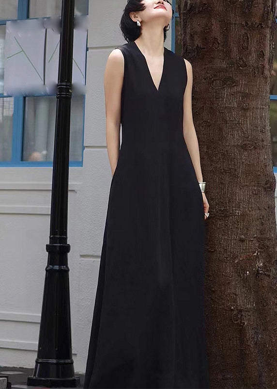 White Sleeveless Neck Patchwork Long V Elegant Dresses FashionChic