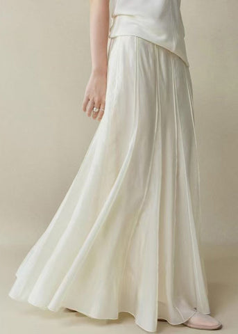 Elegant Zippered Cotton Summer White High Waist Skirts Silk FashionChic