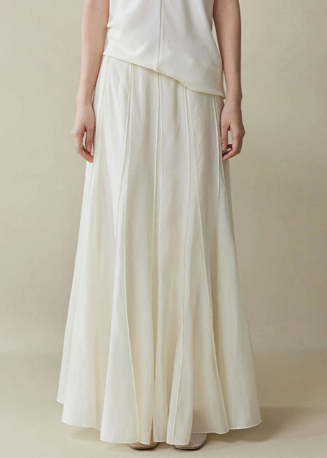 Elegant Zippered Cotton Summer White High Waist Skirts Silk FashionChic