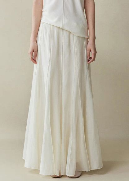 Elegant Zippered Cotton Summer White High Waist Skirts Silk FashionChic