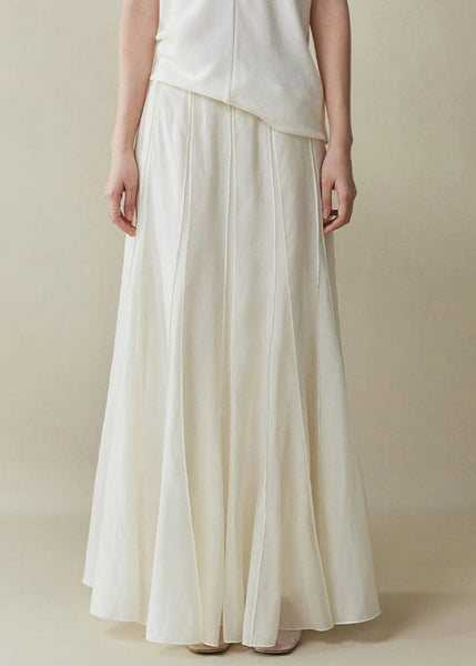 Elegant Zippered Cotton Summer White High Waist Skirts Silk FashionChic