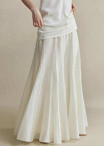 Elegant Zippered Cotton Summer White High Waist Skirts Silk FashionChic