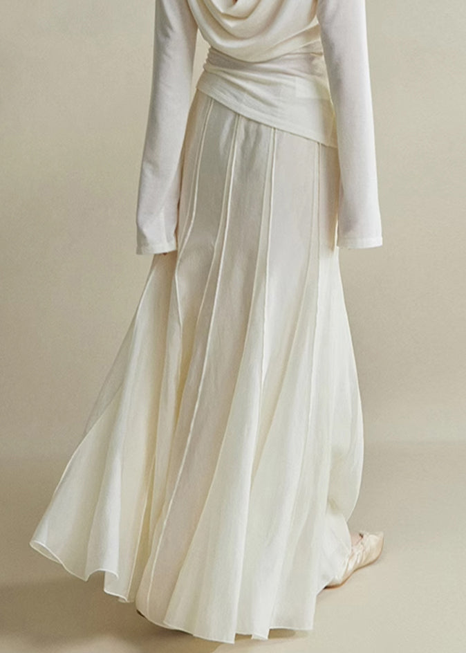 Elegant Zippered Cotton Summer White High Waist Skirts Silk FashionChic