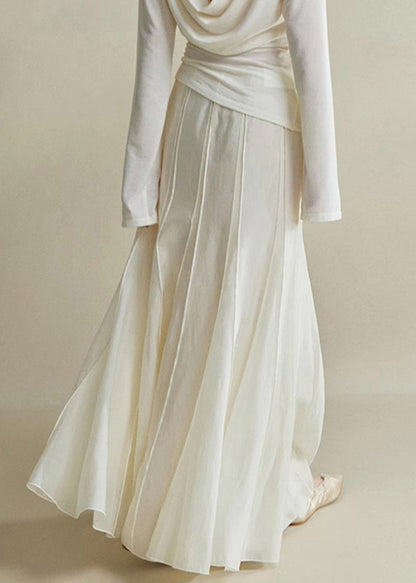 Elegant Zippered Cotton Summer White High Waist Skirts Silk FashionChic