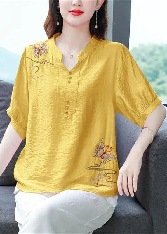 Elegant Yellow Embroidered Solid Cotton Blouse Summer JH021 MMDM-STP240717