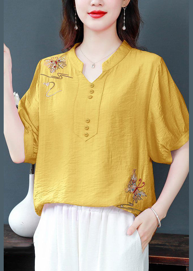 Elegant Yellow Embroidered Solid Cotton Blouse Summer JH021 MMDM-STP240717