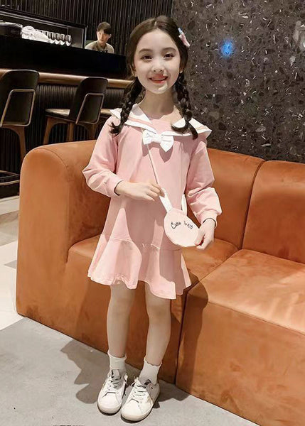 Elegant Yellow O-Neck Patchwork Girls A Line Mid Dress Long Sleeve SS1062 MM-RCTZ-FDM240601