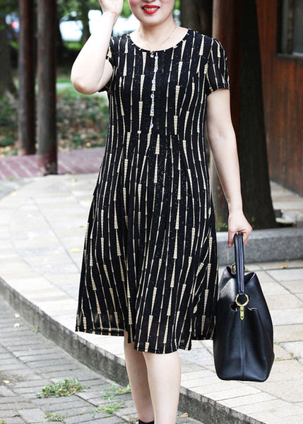 Elegant Yellow O-Neck Striped Long Dress Short Sleeve VB1001 Ada Fashion