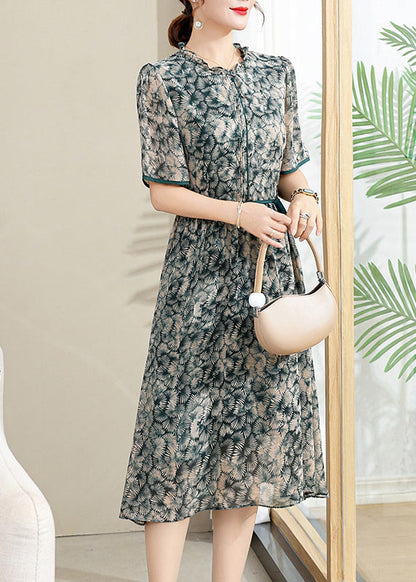 Elegant Yellow Ruffled Print Lace Up Chiffon Dresses Summer BB032 Hawaii-SDL240622