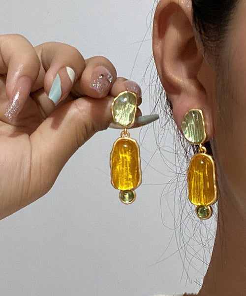 Elegant Yellow Sterling Silver Alloy Resin Drop Earrings QQ031 JEW-EAR240811