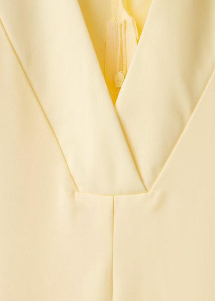 V Yellow Shirts Neck Elegant Zippered Half Dress Cotton Solid FashionChic