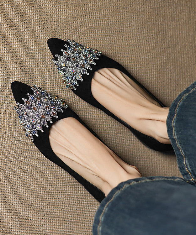 Sheepskin Splicing Elegant Silver Toe Pointed Flat Shoes Zircon FashionChic