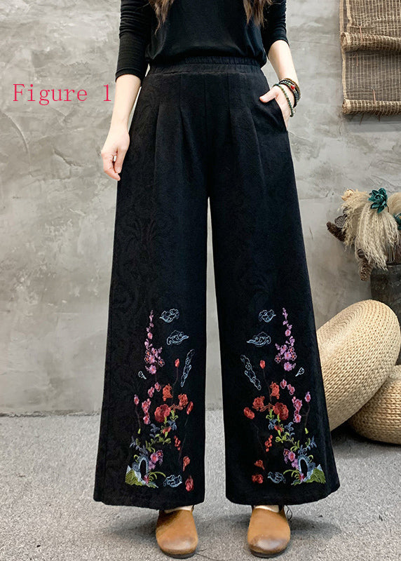 Ethnic Style Embroidered Elastic Waist Wide Leg Pants Spring BV013 MZF-LPTS240702