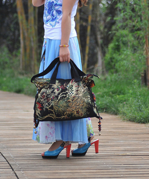 Ethnic Style Embroidered Tassel Canvas Shoulder Bag HJ1050 Ada Fashion