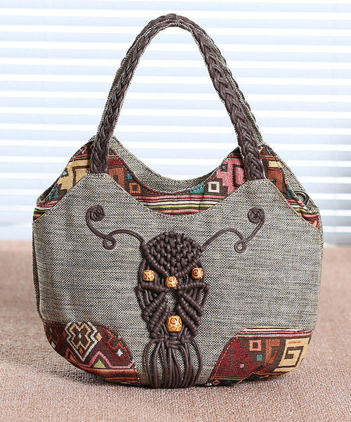 Ethnic Canvas Bag Woven Patchwork Tote Style Grey FashionChic