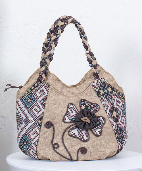 Ethnic Canvas Bag Woven Patchwork Tote Style Grey FashionChic