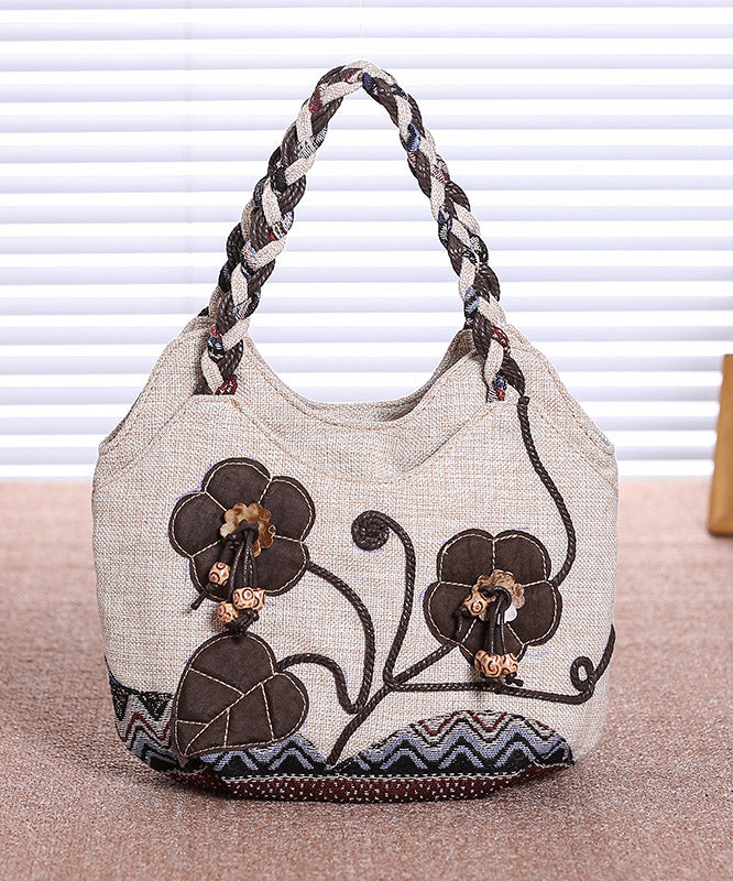 Ethnic Canvas Bag Woven Patchwork Tote Style Grey FashionChic