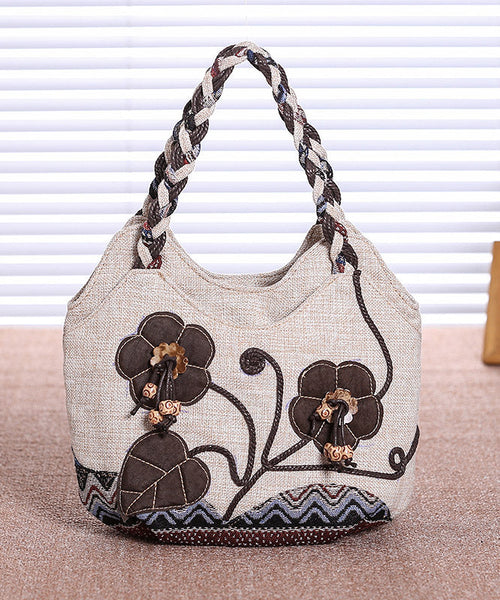 Ethnic Canvas Bag Woven Patchwork Tote Style Grey FashionChic
