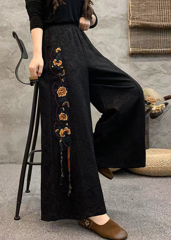 Ethnic Style High Waisted Embroidered Wide Leg Pants Summer BV048 MZF-LPTS240702