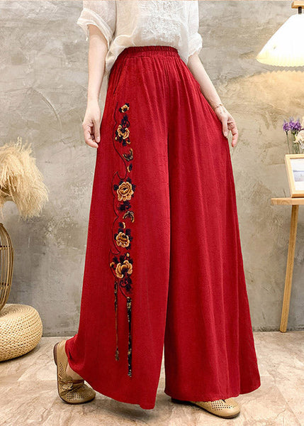 Ethnic Style High Waisted Embroidered Wide Leg Pants Summer BV048 MZF-LPTS240702