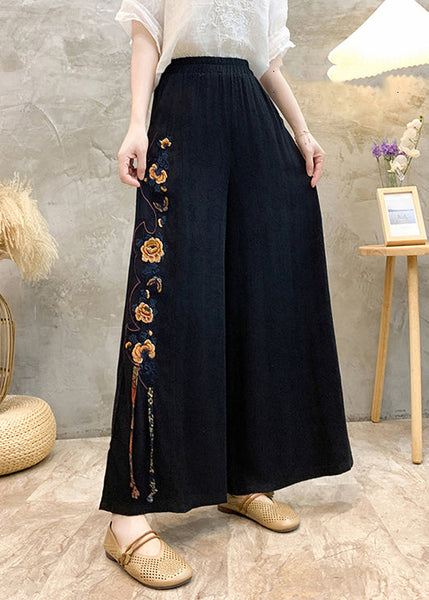 Ethnic Style High Waisted Embroidered Wide Leg Pants Summer BV048 MZF-LPTS240702