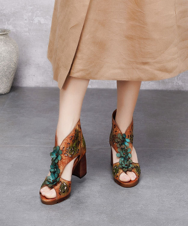 Ethnic Style Hollow Out Floral Chunky Heel Fish Mouth Sandals CZ1043 Ada Fashion