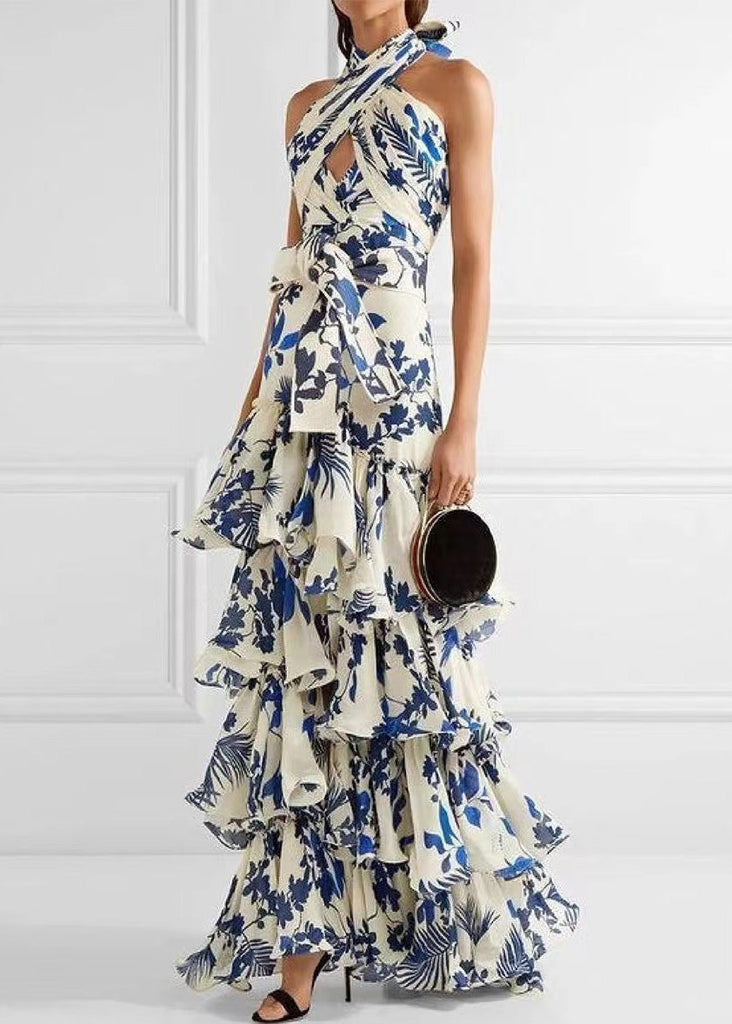 European And American Bohemian Vacation Style Ruffled Print Dress Sleeveless XX097 SH-LF-SDL240611