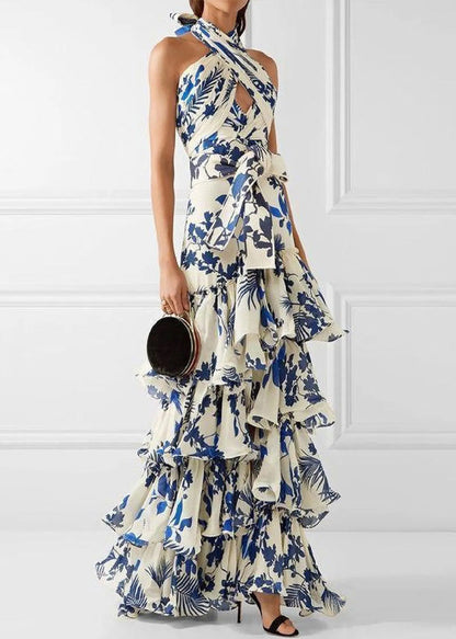 European And American Bohemian Vacation Style Ruffled Print Dress Sleeveless XX097 SH-LF-SDL240611