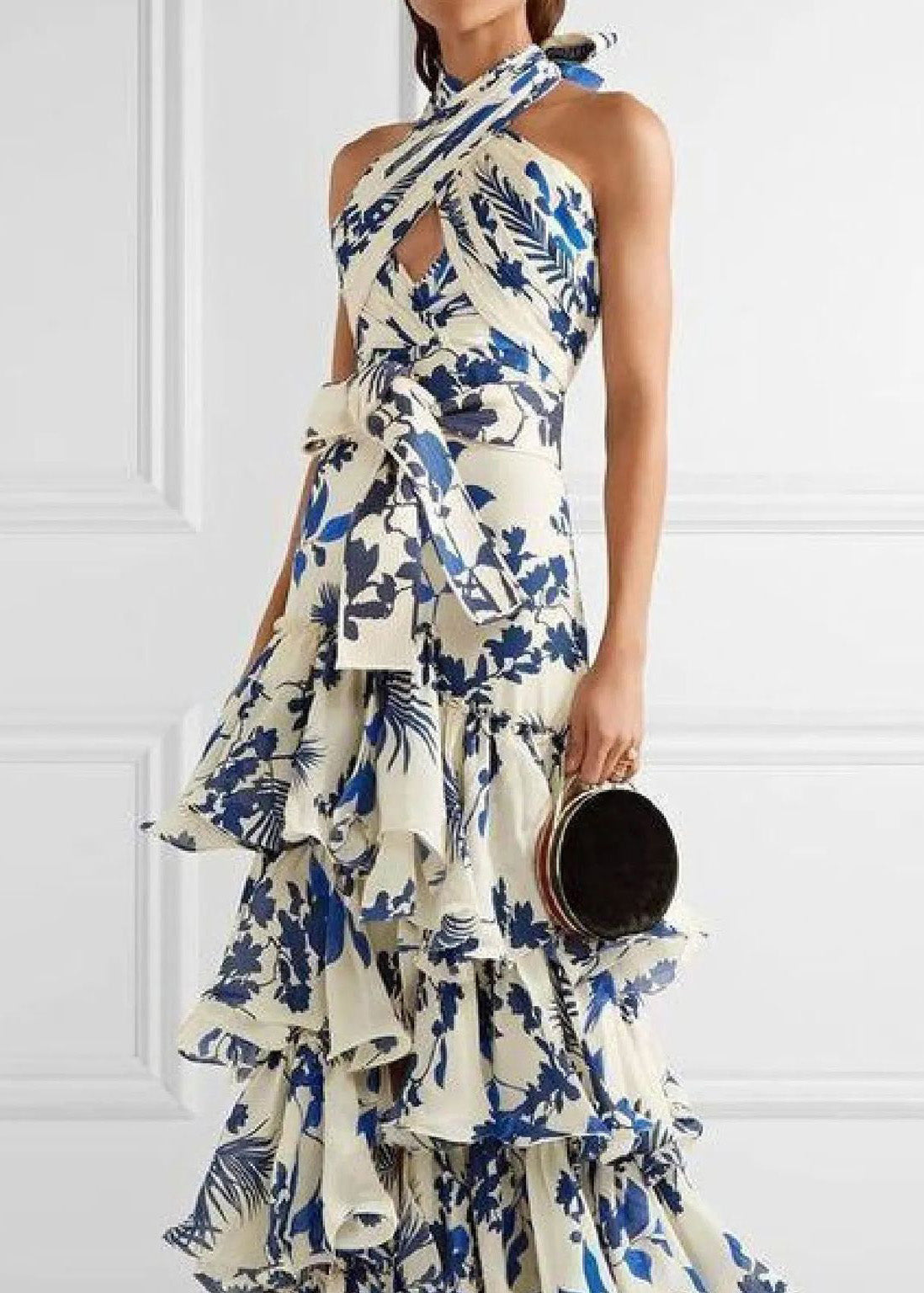 European And American Bohemian Vacation Style Ruffled Print Dress Sleeveless XX097 SH-LF-SDL240611