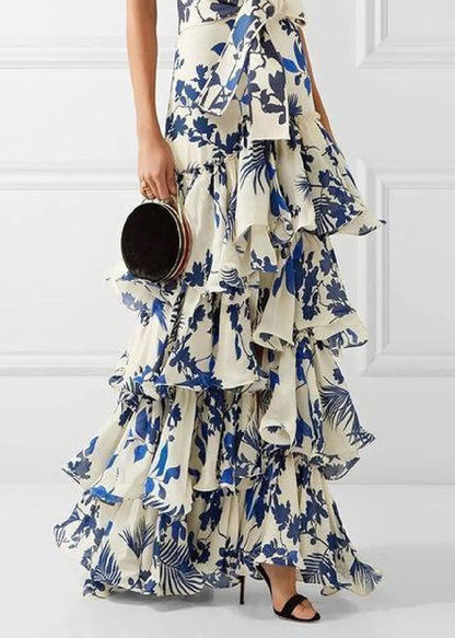 European And American Bohemian Vacation Style Ruffled Print Dress Sleeveless XX097 SH-LF-SDL240611