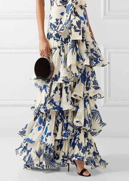 European And American Bohemian Vacation Style Ruffled Print Dress Sleeveless XX097 SH-LF-SDL240611