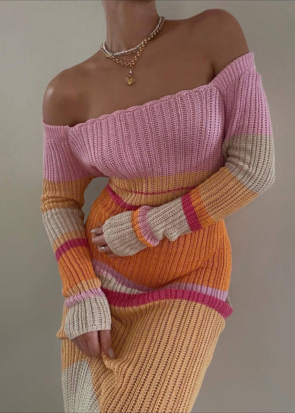 European And American Contrasting Color U-Neck Hollow Out Knit Cover Up VC002 WM-Beach-LYQ240615