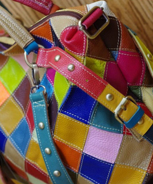 European And American Fashion Contrasting Plaid Patchwork Rivet Handbag HJ1013 Ada Fashion