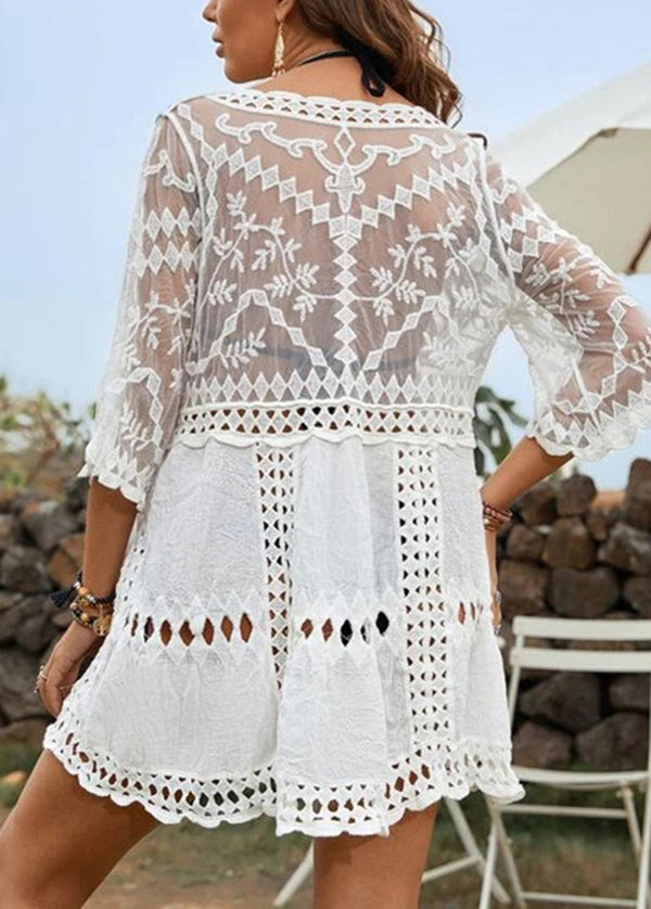 European And American Lace Patchwork Hollowed Out Cover Up VC031 WM-Beach-LYQ240615