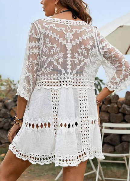 European And American Lace Patchwork Hollowed Out Cover Up VC031 WM-Beach-LYQ240615
