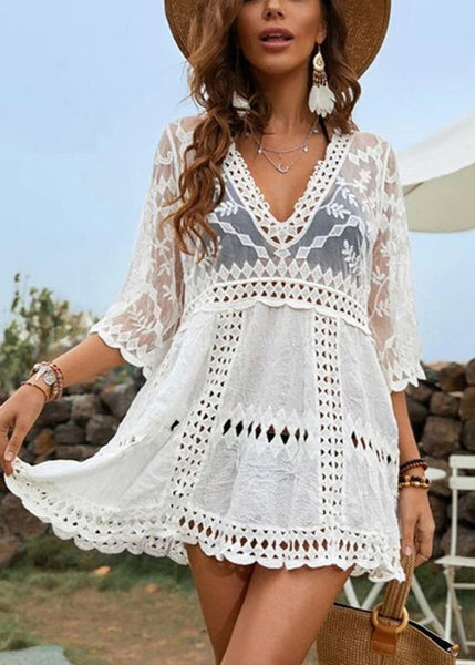European And American Lace Patchwork Hollowed Out Cover Up VC031 WM-Beach-LYQ240615