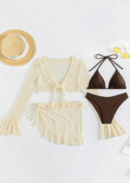 European And American Lace Up Sexy Swimwear Set Long Sleeved VC033 WM-Beach-QQT240615