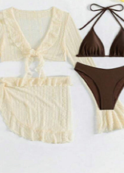 European And American Lace Up Sexy Swimwear Set Long Sleeved VC033 WM-Beach-QQT240615