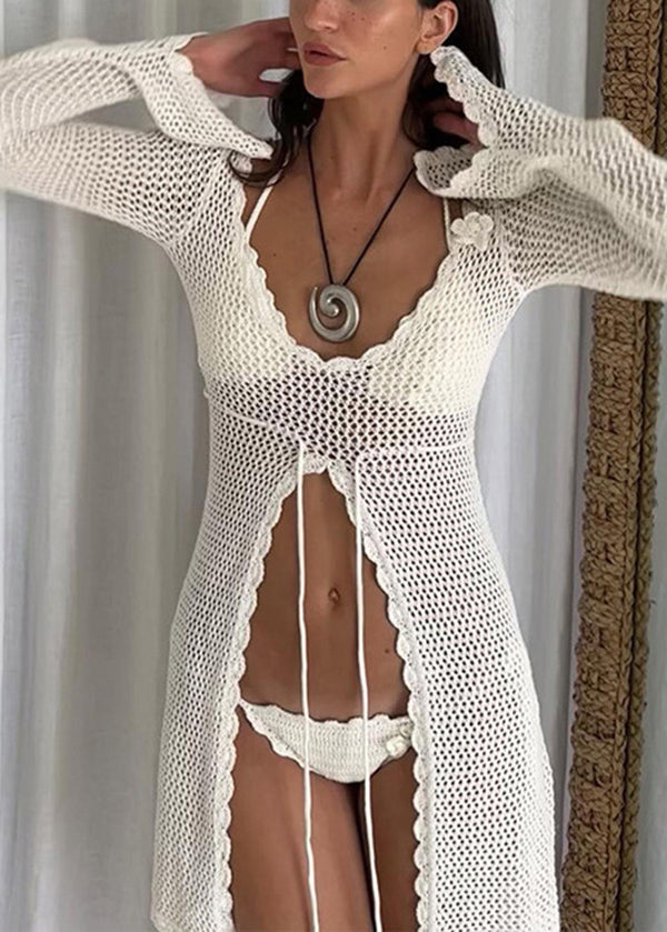 European And American Sexy White Hollow Out Beach Knitted Cover Up VC010 WM-Beach-LYQ240615