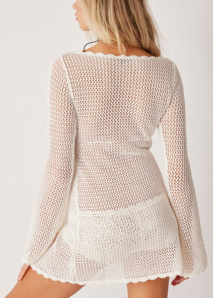 European And American Sexy White Hollow Out Beach Knitted Cover Up VC010 WM-Beach-LYQ240615