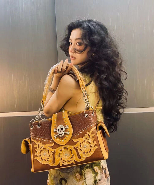 European And American Skulls Embroidery Rivet Satchel Bag Handbag GG072 Bag-BGS240606