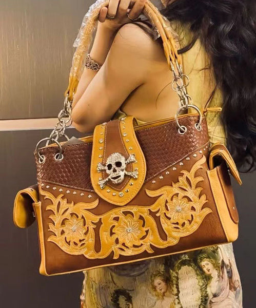 European And American Skulls Embroidery Rivet Satchel Bag Handbag GG072 Bag-BGS240606