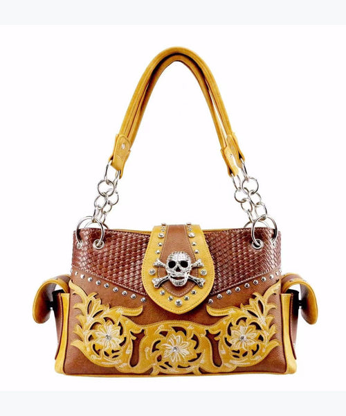 European And American Skulls Embroidery Rivet Satchel Bag Handbag GG072 Bag-BGS240606