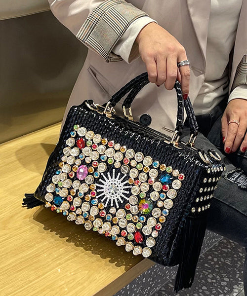Black Style And American European Tote Handbag Zircon Tassel FashionChic