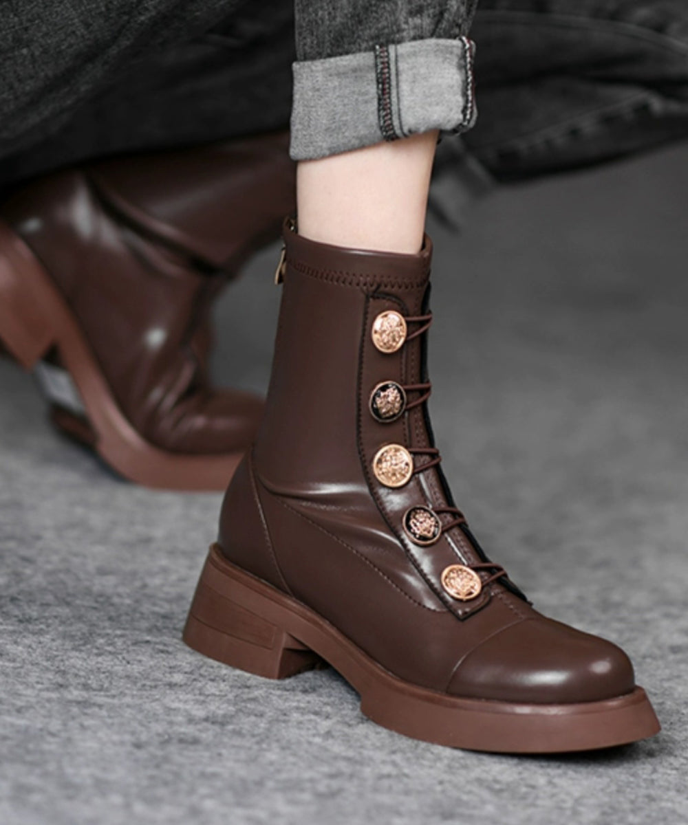 European And American Style Brown Splicing Chunky Boots QK044 shoe-XZ241013