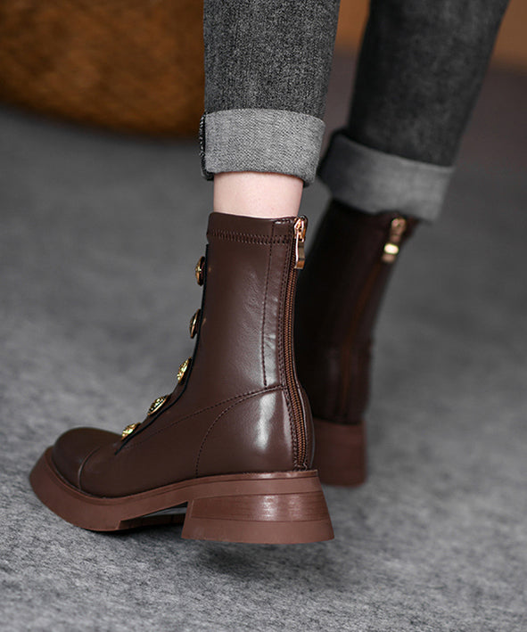 European And American Style Brown Splicing Chunky Boots QK044 shoe-XZ241013