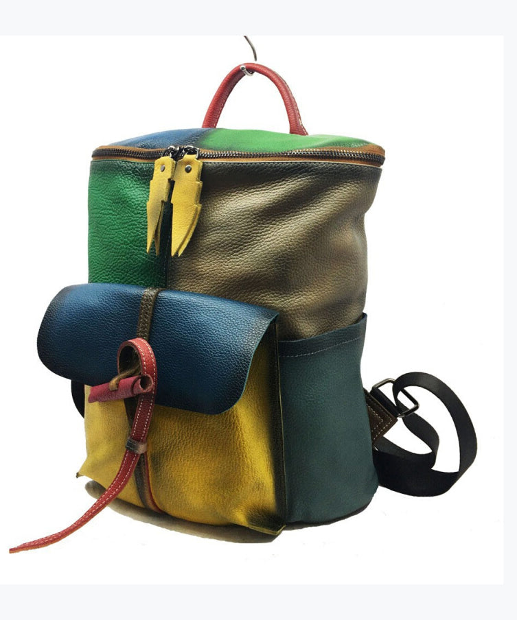 European And American Style Colored Genuine Cowhide Backpack HJ1026 Ada Fashion