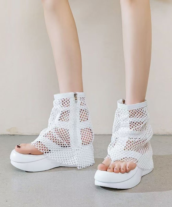 European And American Style White Platform Breathable Mesh Clip Toe Cool Boots YC026 ABC